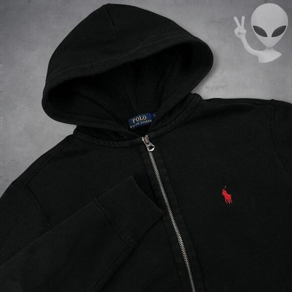 Polo Ralph Lauren Full Zip Hoodie Small Black Classic Jacket Red Pony - Picture 2 of 6